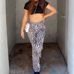Zebra Strip Print High-Rise Flare Pants